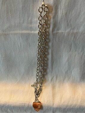 Nine West Silver Tone Heart Chain Necklace